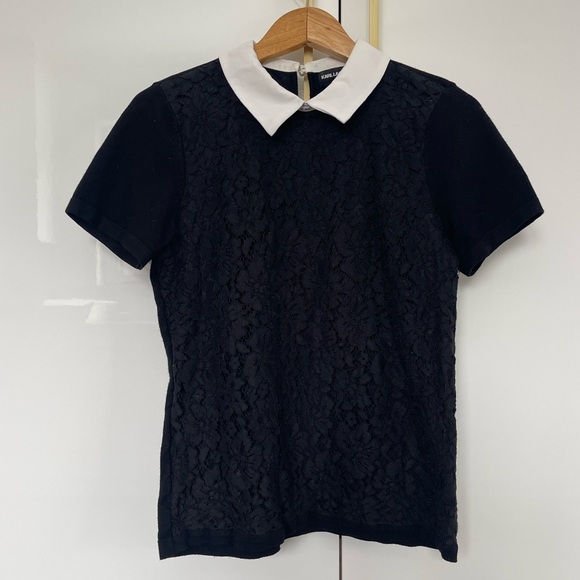 Karl Lagerfeld Tops - Karl Lagerfeld lace collared blouse